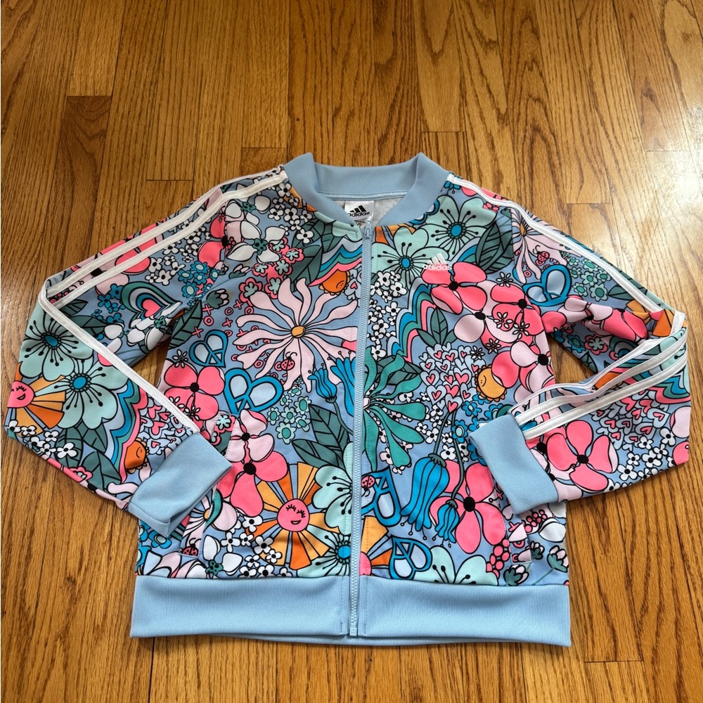 Adidas big girls sunshine & flowers track jacket floral print pristine